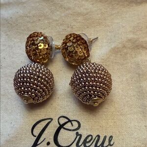 J. Crew Gold Sequin and Beaded Double Drop Earrings